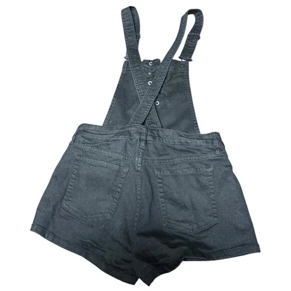 Pacsun Black Denim Overall Shorts With Lace-Up Front Women Size Small - Picture 3 of 13